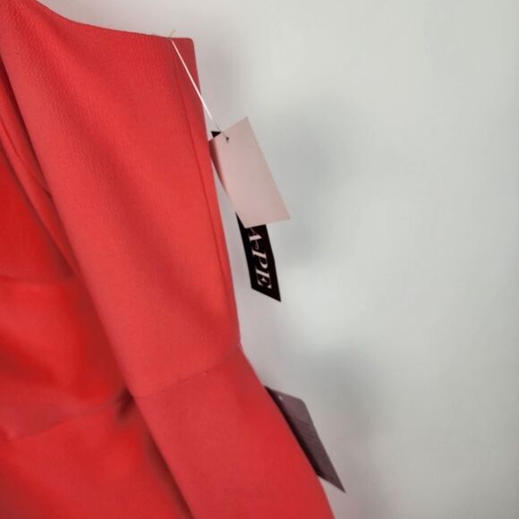 XSCAPE WOMENS 14 Double Strap Crepe Dress Coral HI LOW SLEEVELESS RUFFLE NWT NEW - Picture 7 of 11